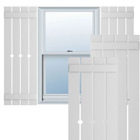 True Fit PVC, Four Board Spaced Board-n-Batten Shutters W/Diamond Cutout, Unfinished , 23W X 25H